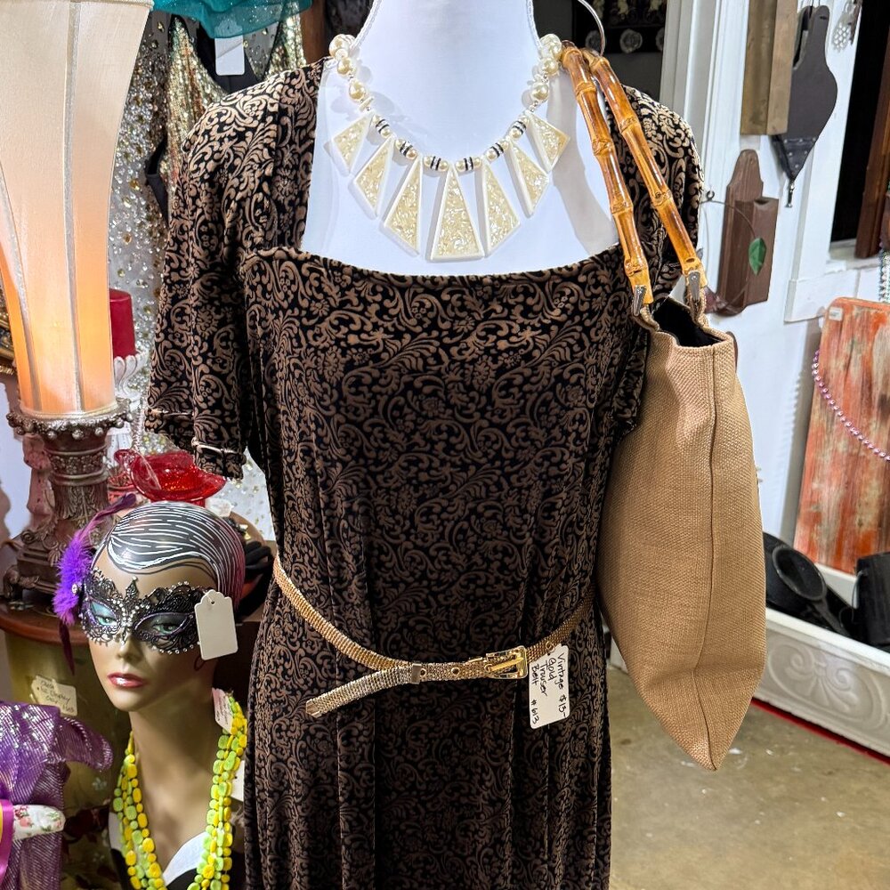 Velour Black and Golden Maxi Dress Whimsgoth Vintage Size Large